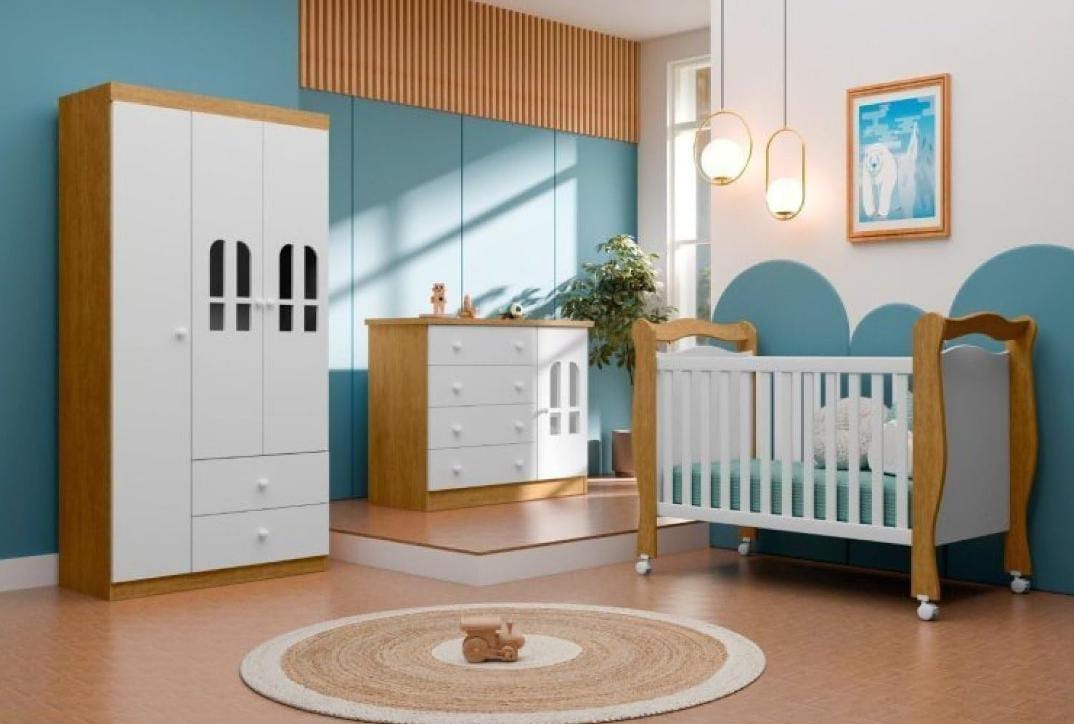 Conjunto Quarto de Bebê Completo Alvin – Nature/Branco